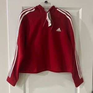 Adidas Red Cropped Hoodie Sweatshirt Women’s Size XL